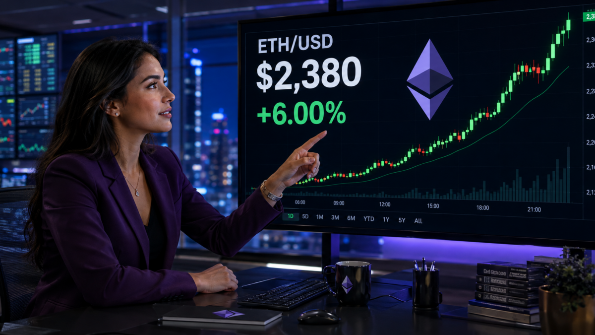 Analyst watches Ethereum rise 6% to $2,380 on an ETH/USD market chart