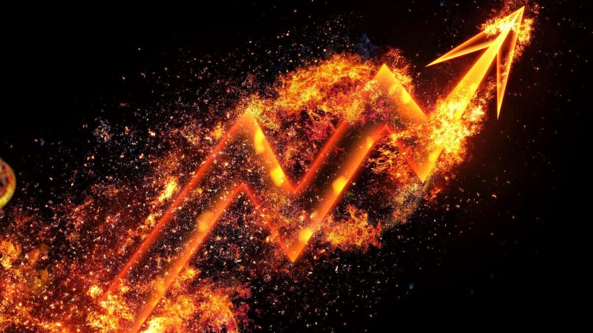 rising arrow with flames