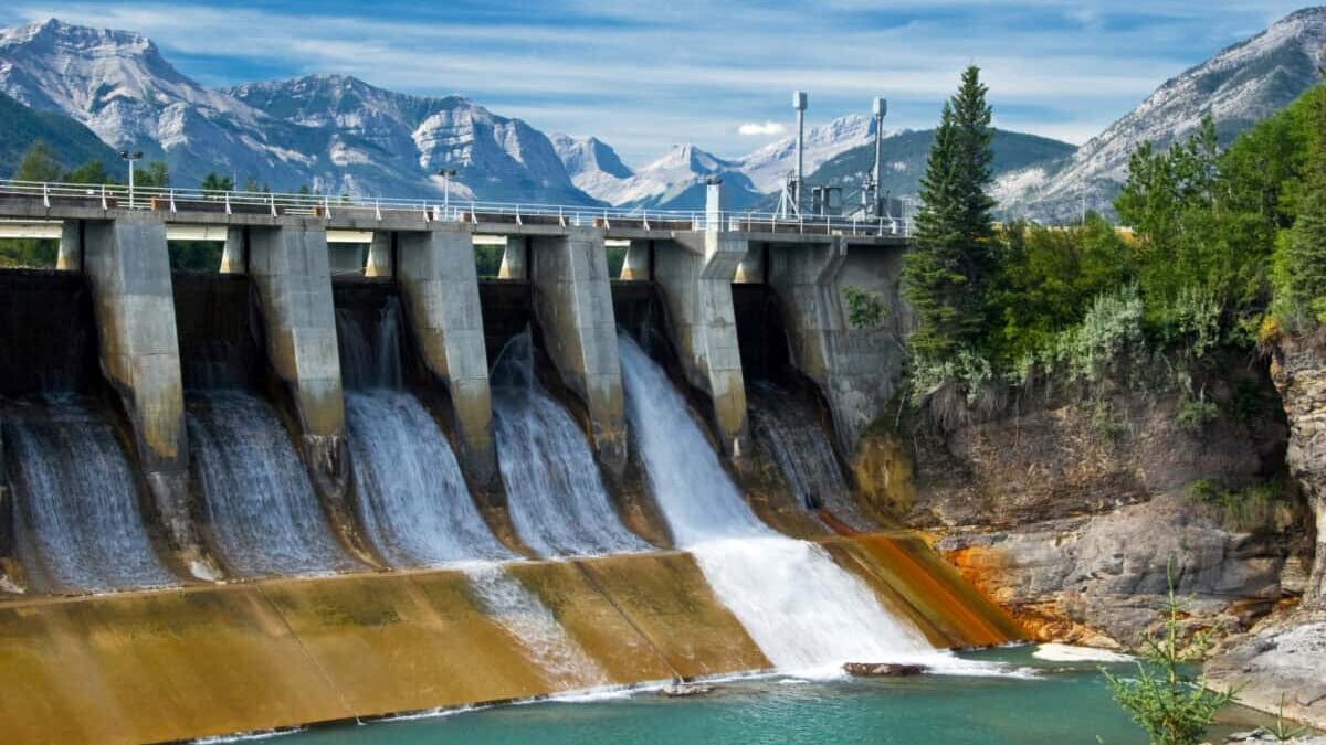 Dam of hydroelectric power plant in Canadian Rockies