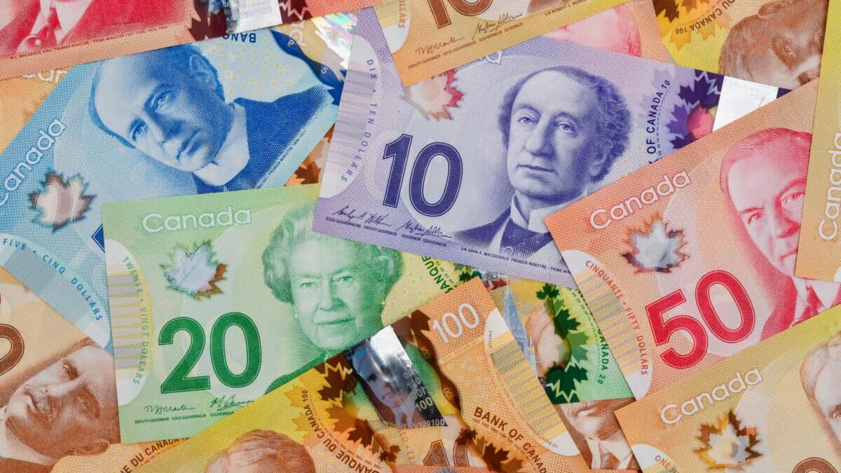 Pile of Canadian dollar bills in various denominations